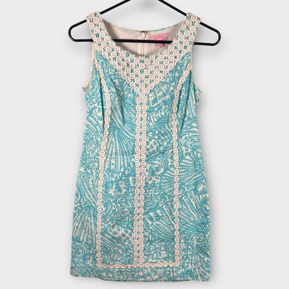 Lilly Pulitzer Mcfarlane Shift Dress Womens 0 Seaside Aqua Home Slice Sleeveless - Picture 1 of 7